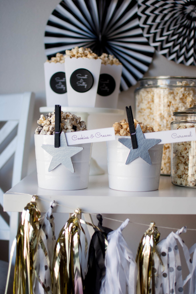The Oscar Party} Popcorn Bar Ideas - TWINKLE TWINKLE LITTLE PARTY