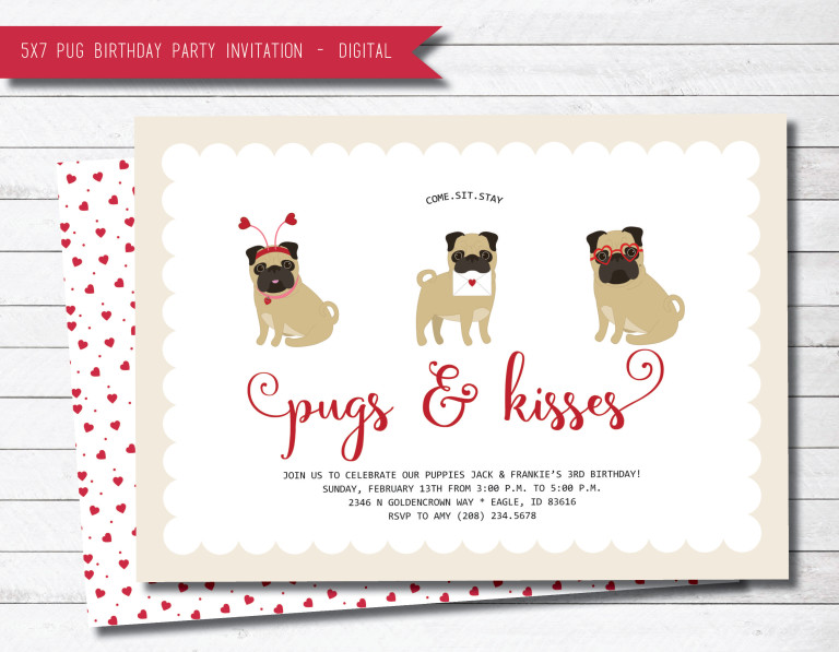 {New Designs} Pug Theme Party Invitations