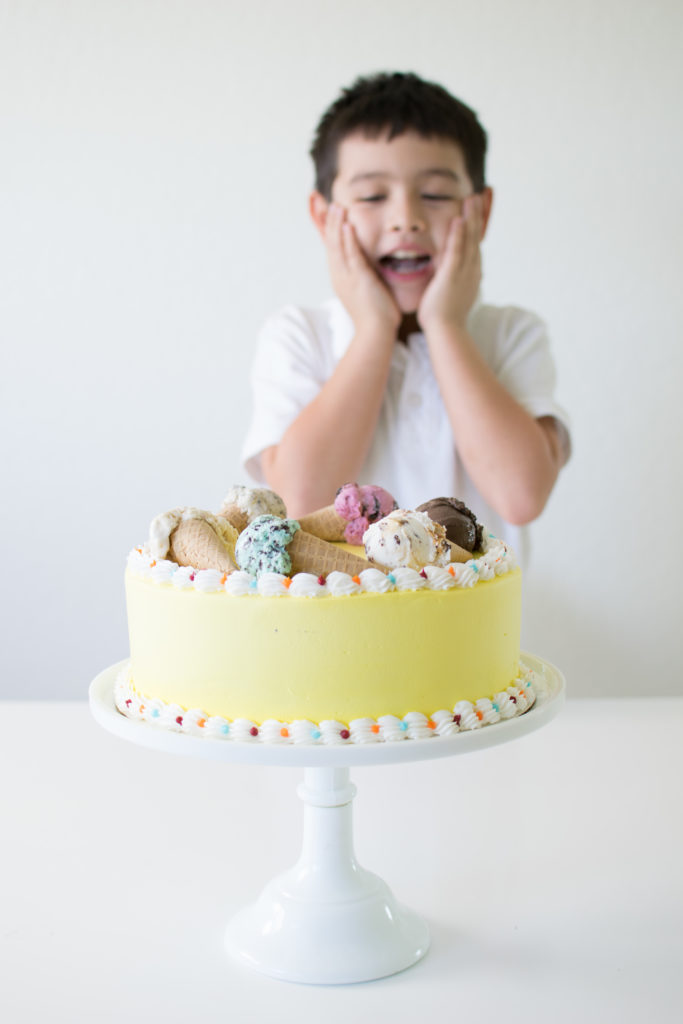 A birthday boy and his ice cream cake