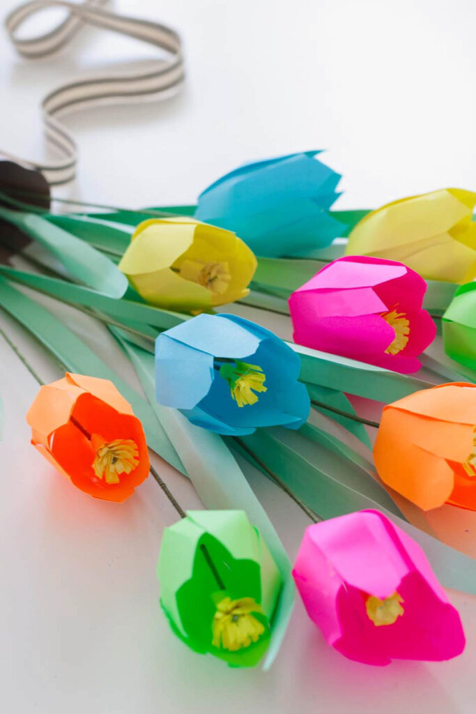 DIY Paper Tulips in vibrant colors For Mother’s Day using your cutting